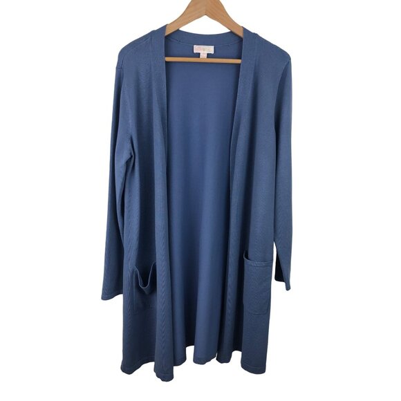 Belle by Kim Gravel Petite Womens Size MP Blue Open Front Long Sleeve Cardigan - Picture 1 of 12